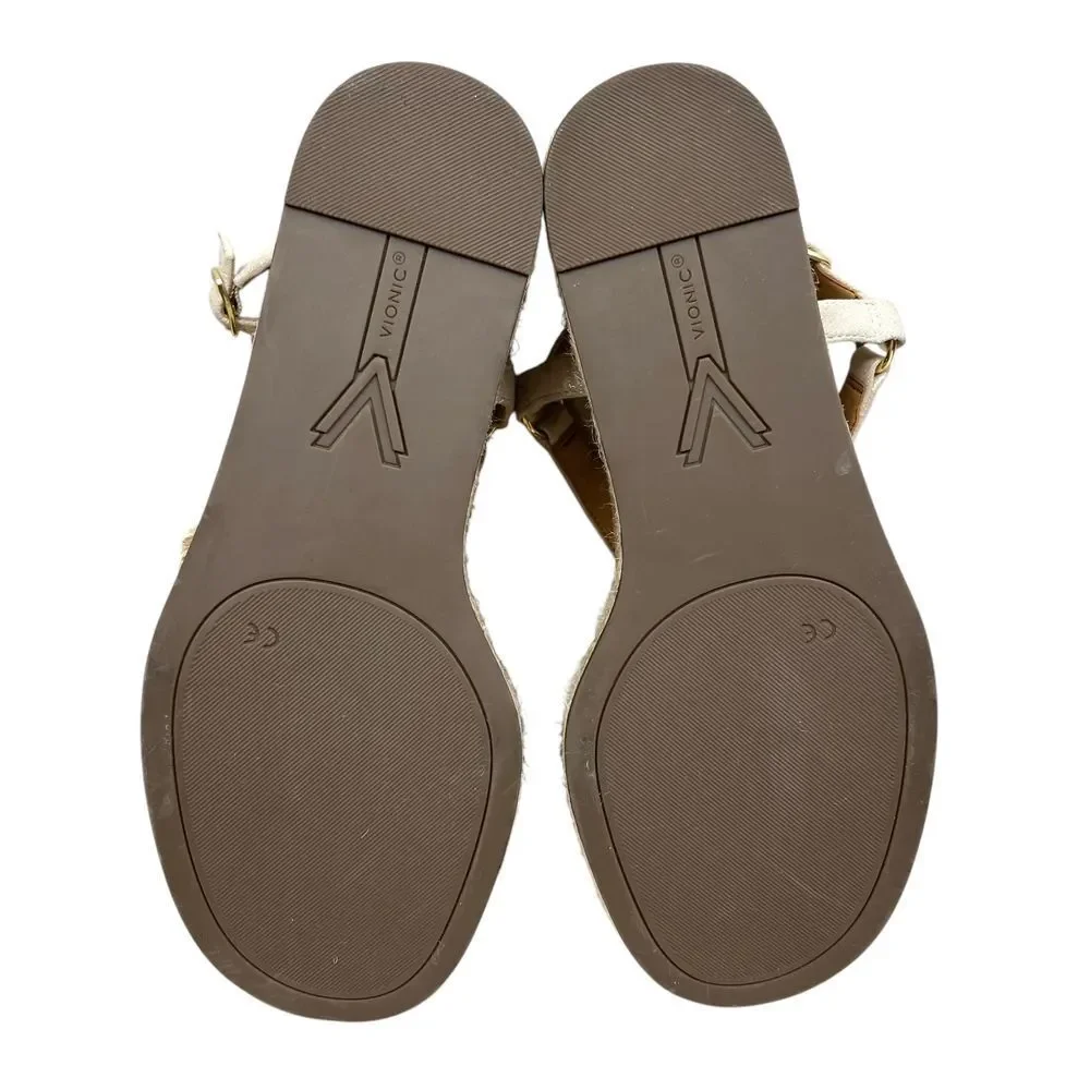 Vionic Women Kirra Espadrille Wedge Sandals‎ Thong Strap Cream Metallic Gold 9.5